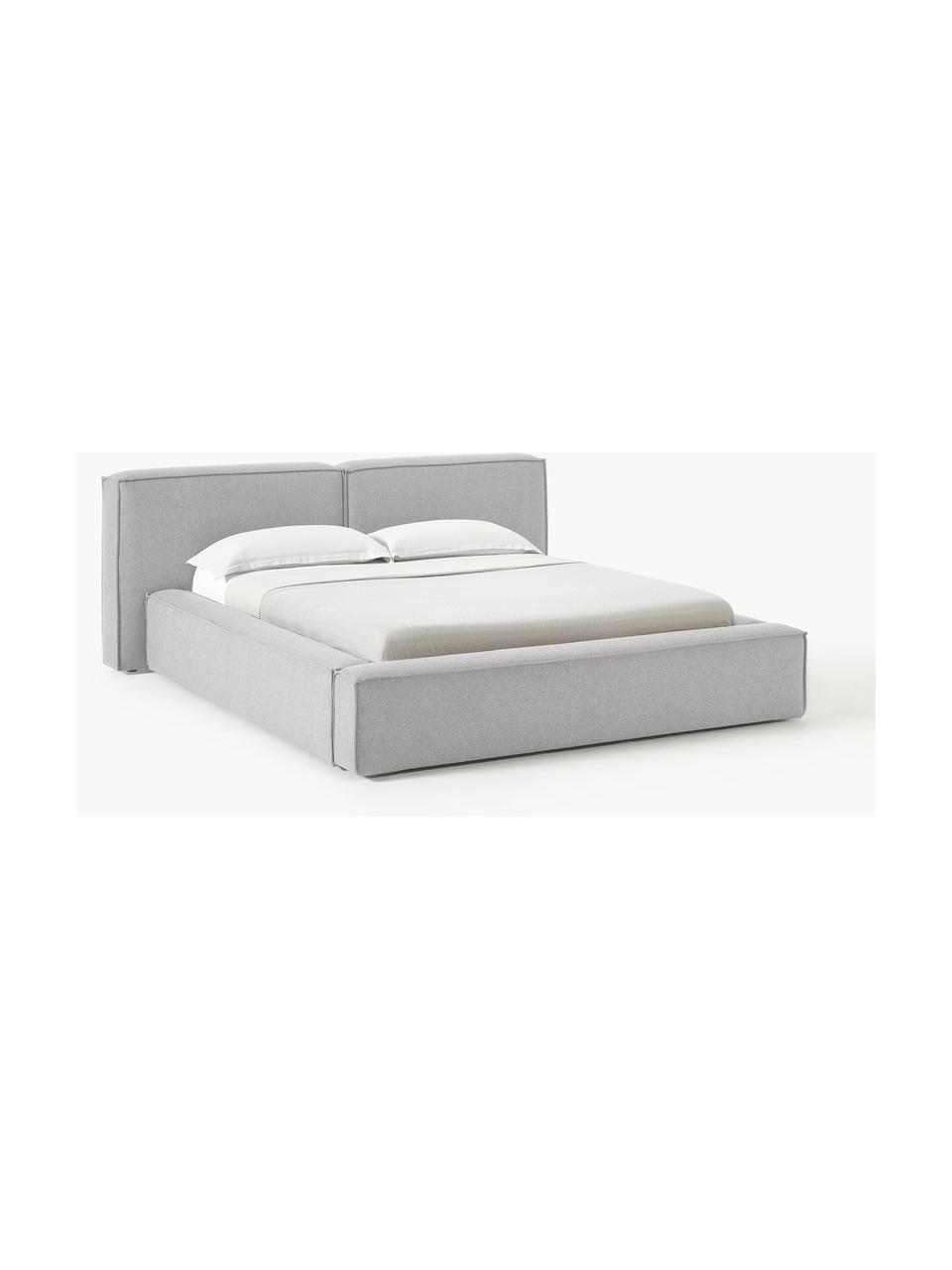 Letto imbottito con contenitore Lennon, Rivestimento: 100% poliestere Il rivest, Struttura: legno di pino massiccio, , Piedini: legno, plastica Questo pr, Tessuto grigio, Larg. 248 x Lung. 243 cm (superfice 180 x 200 cm)