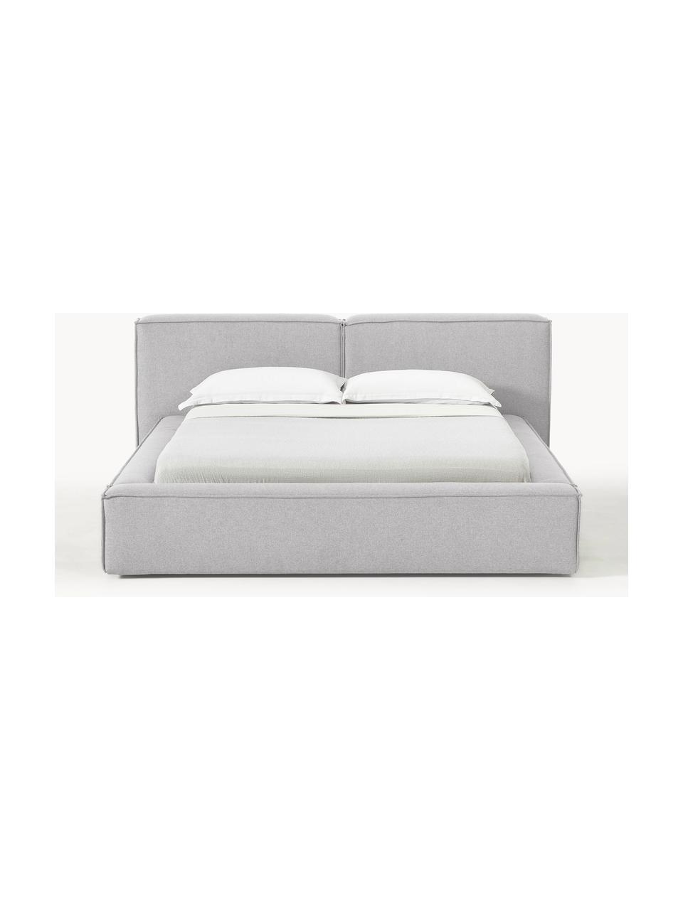 Letto imbottito con contenitore Lennon, Rivestimento: 100% poliestere Il rivest, Struttura: legno di pino massiccio, , Piedini: legno, plastica Questo pr, Tessuto grigio, Larg. 248 x Lung. 243 cm (superfice 180 x 200 cm)