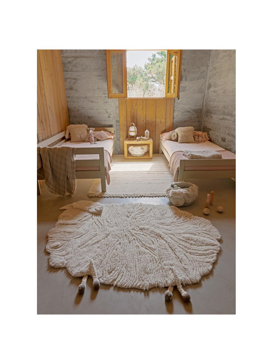 Alfombra infantil artesanal de lana con relives Sheep, lavable, Parte superior: 100% lana, Reverso: 100% algodón Las alfombra, Blanco Off White, An 120 x L 170 cm (Tamaño S)