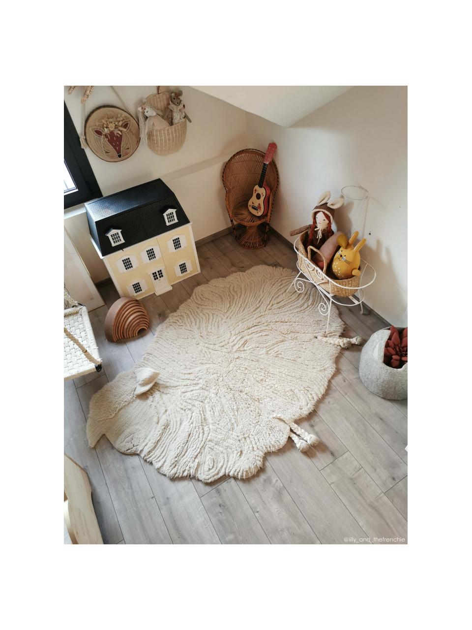 Handgewebter Kinderteppich Sheep aus Wolle, waschbar, Flor: 100 % Wolle, Off White, B 120 x L 170 cm (Größe S)