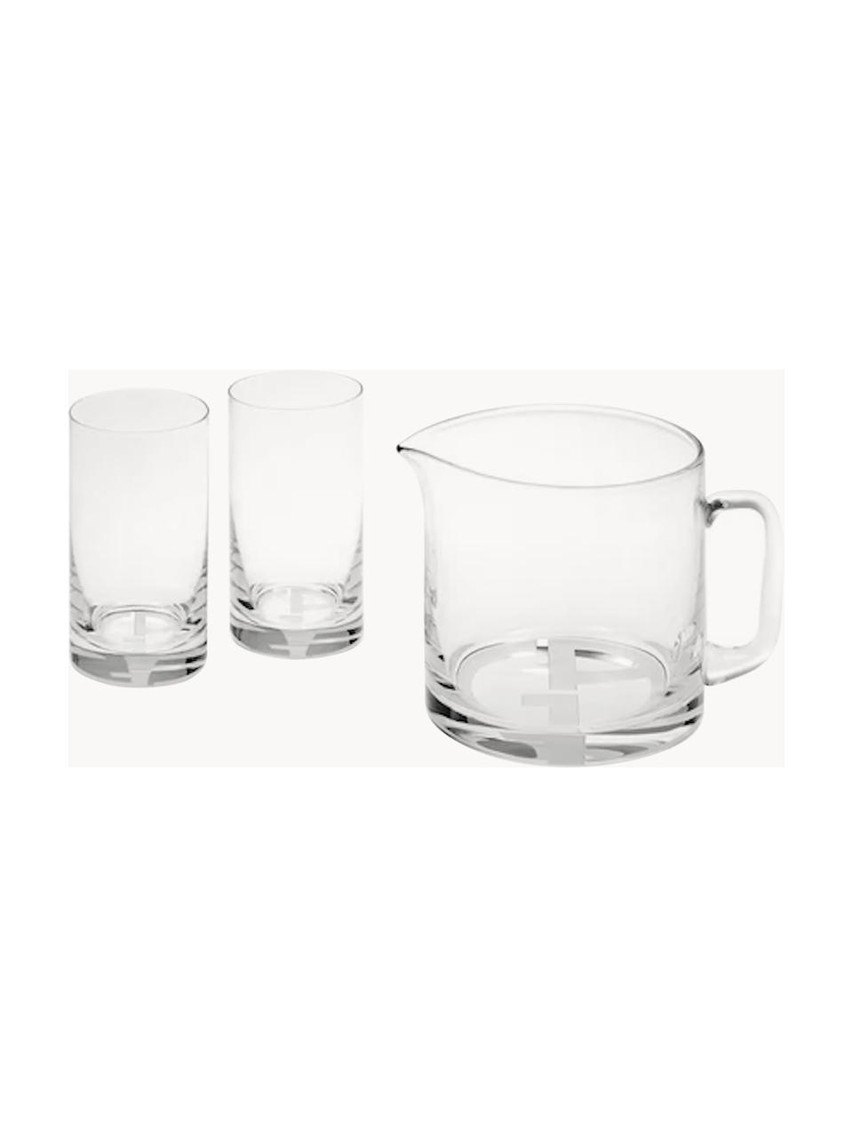Copas de cristal Corelli con jarra, 3 uds., Cristal, Transparente, Set de diferentes tamaños