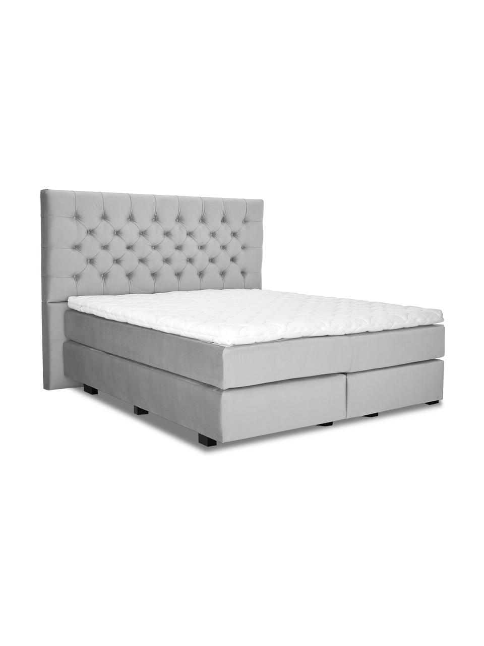 Letto boxspring in velluto premium Pheobe, Materasso: a molle insacchettate a 7, Piedini: legno massello di faggio,, Grigio chiaro, 200 x 200 cm