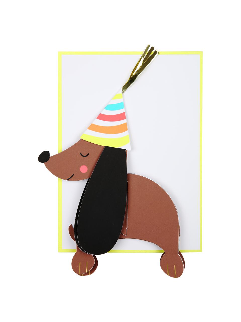 Tarjeta de cumpleaños Sausage Dog, Papel, Blanco, marrón, amarillo, L 13 x An 19 cm