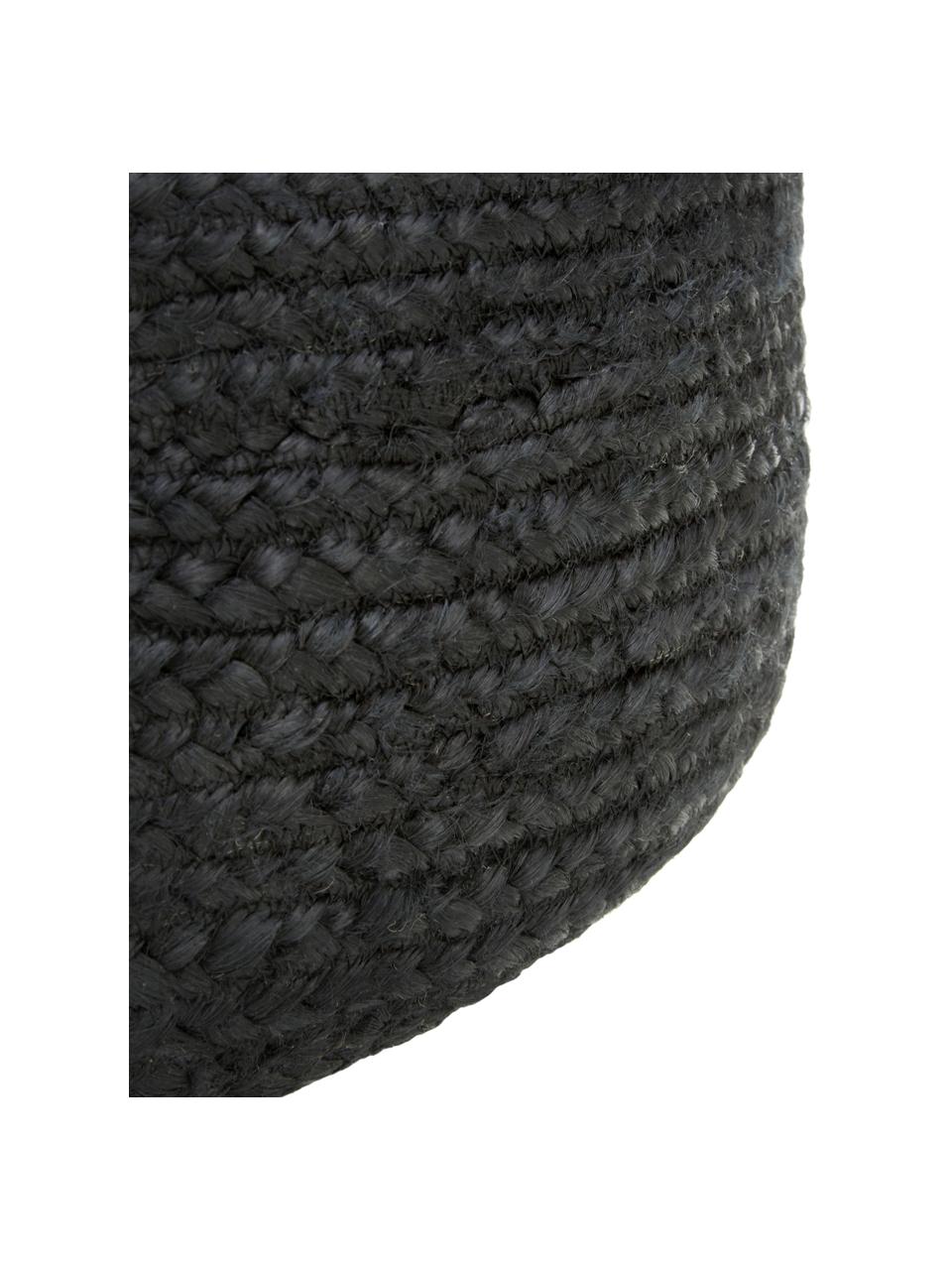 Pouf jute fait à la main boho Bono, Noir, Ø 50 x haut. 36 cm
