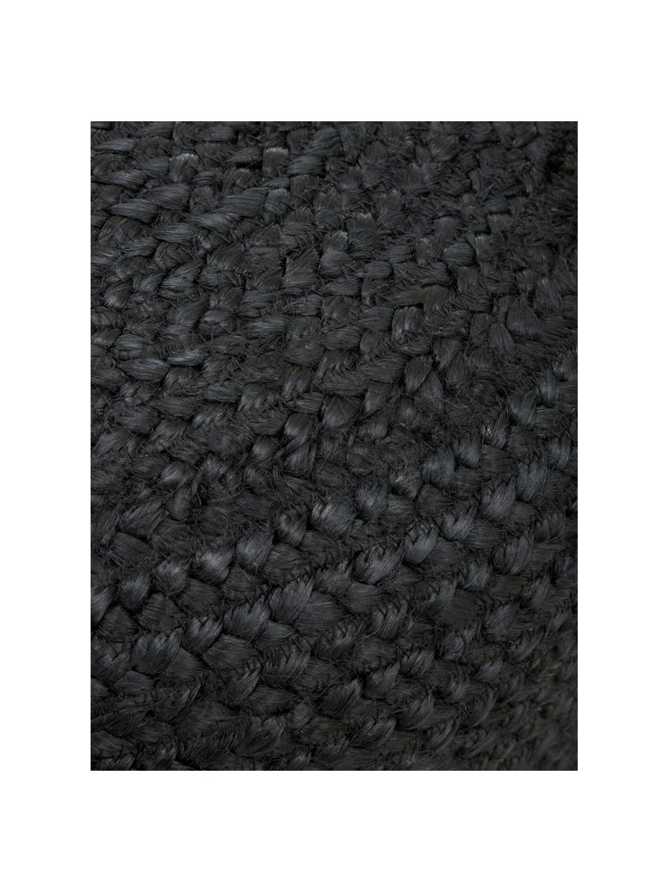 Pouf jute fait à la main boho Bono, Noir, Ø 50 x haut. 36 cm