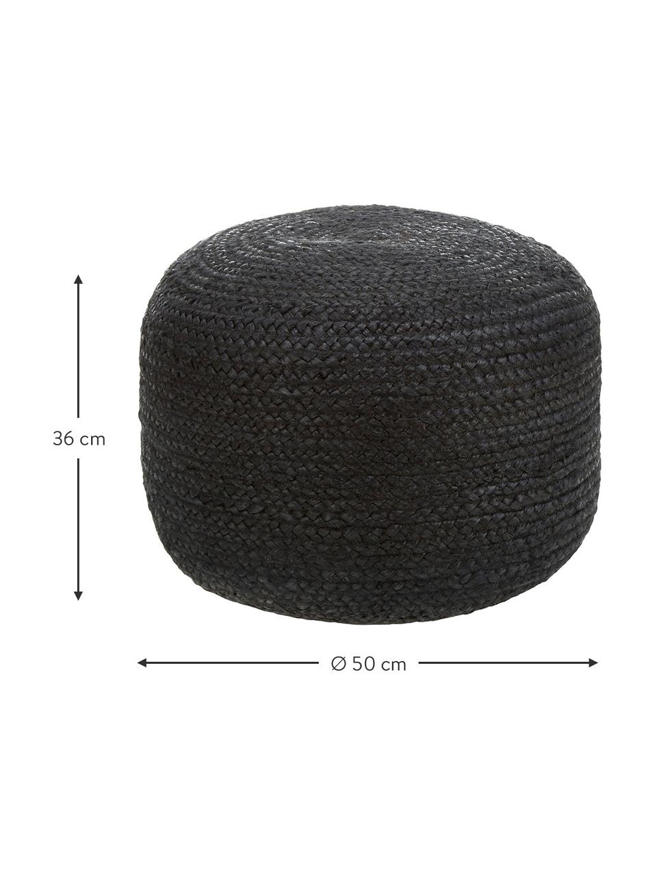 Puff artesanal de yute Bono, estilo boho, Tapizado: yute, Negro, Ø 50 x Al 36 cm
