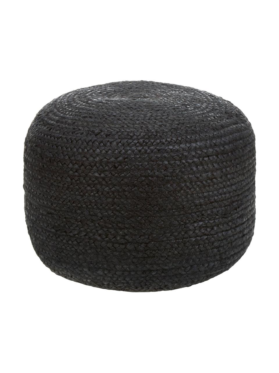 Pouf jute fait à la main boho Bono, Noir, Ø 50 x haut. 36 cm