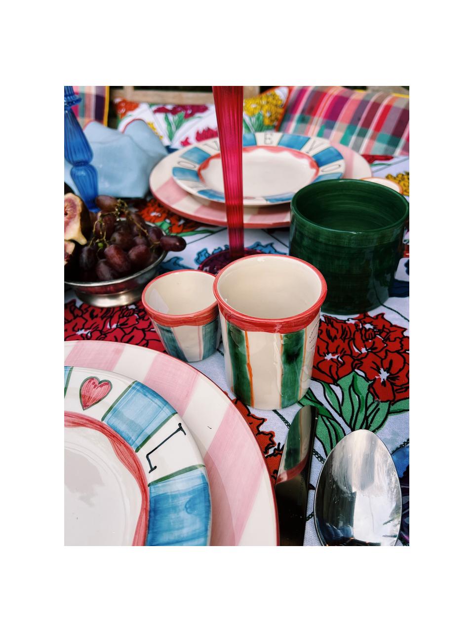 Ručne maľovaná šálka Enchanted, Keramika, Tmavozelená, koralovočervená, Ø 10 x V 9 cm, 500 ml