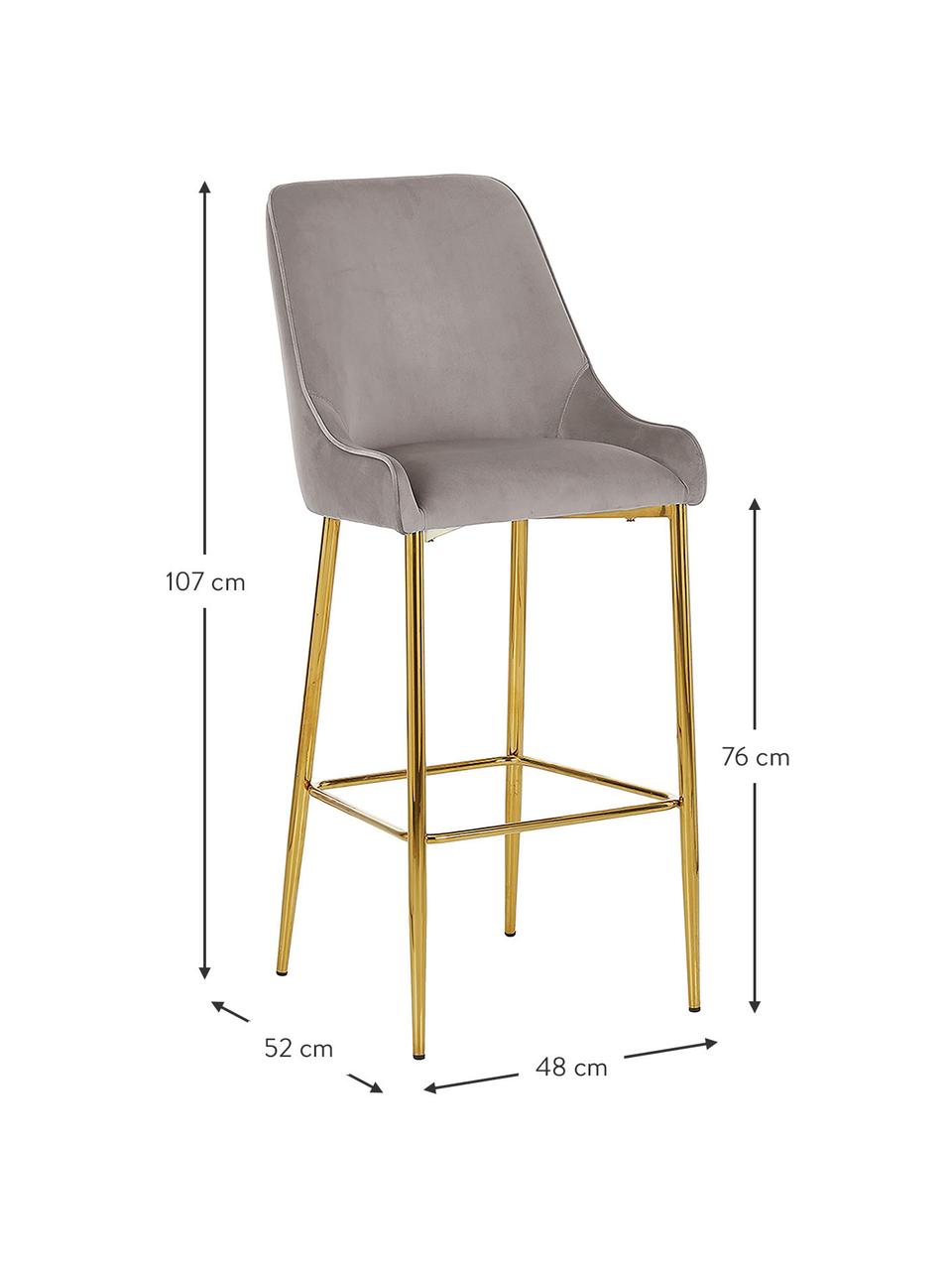 Tabouret de bar en velours Ava, Velours taupe, larg. 48 x haut. 107 cm