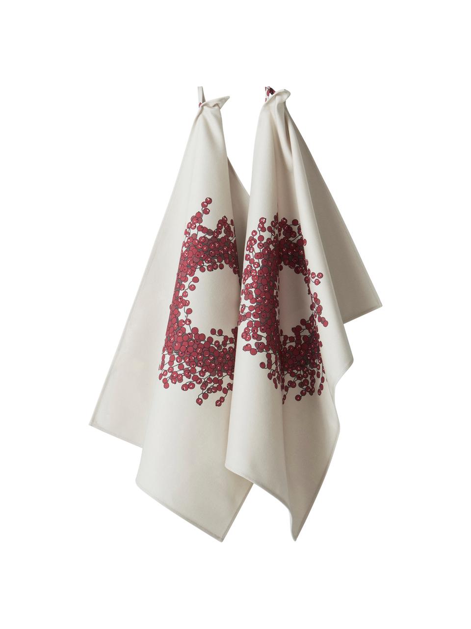 Ręcznik kuchenny Krans, 2 szt., 100% bawełna pochodząca ze zrównoważonych upraw, Kremowy, odcienie czerwonego, S 50 x D 70 cm