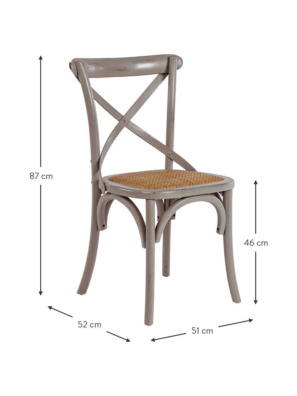 Sedia grigia Cross, Struttura: legno di olmo rivestito, Seduta: rattan, Grigio, marrone chiaro, Larg. 51 x Prof. 52 cm