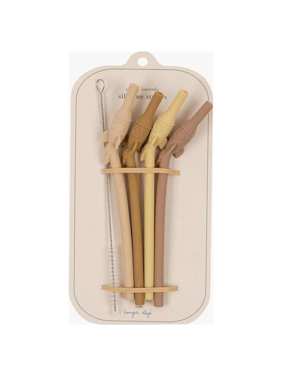 Set 4 cannucce in silicone Rocket, 100% silicone, Giallo chiaro, marrone chiaro, tonalità beige, Lunghezza 18 cm