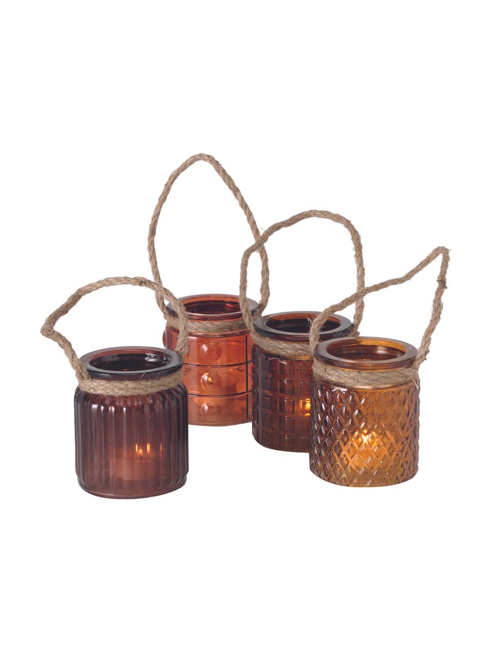 Set 4 lanterne da appendere Trax, Vetro, Tonalità marroni, Ciascuna Ø 8 x Alt. 9 cm