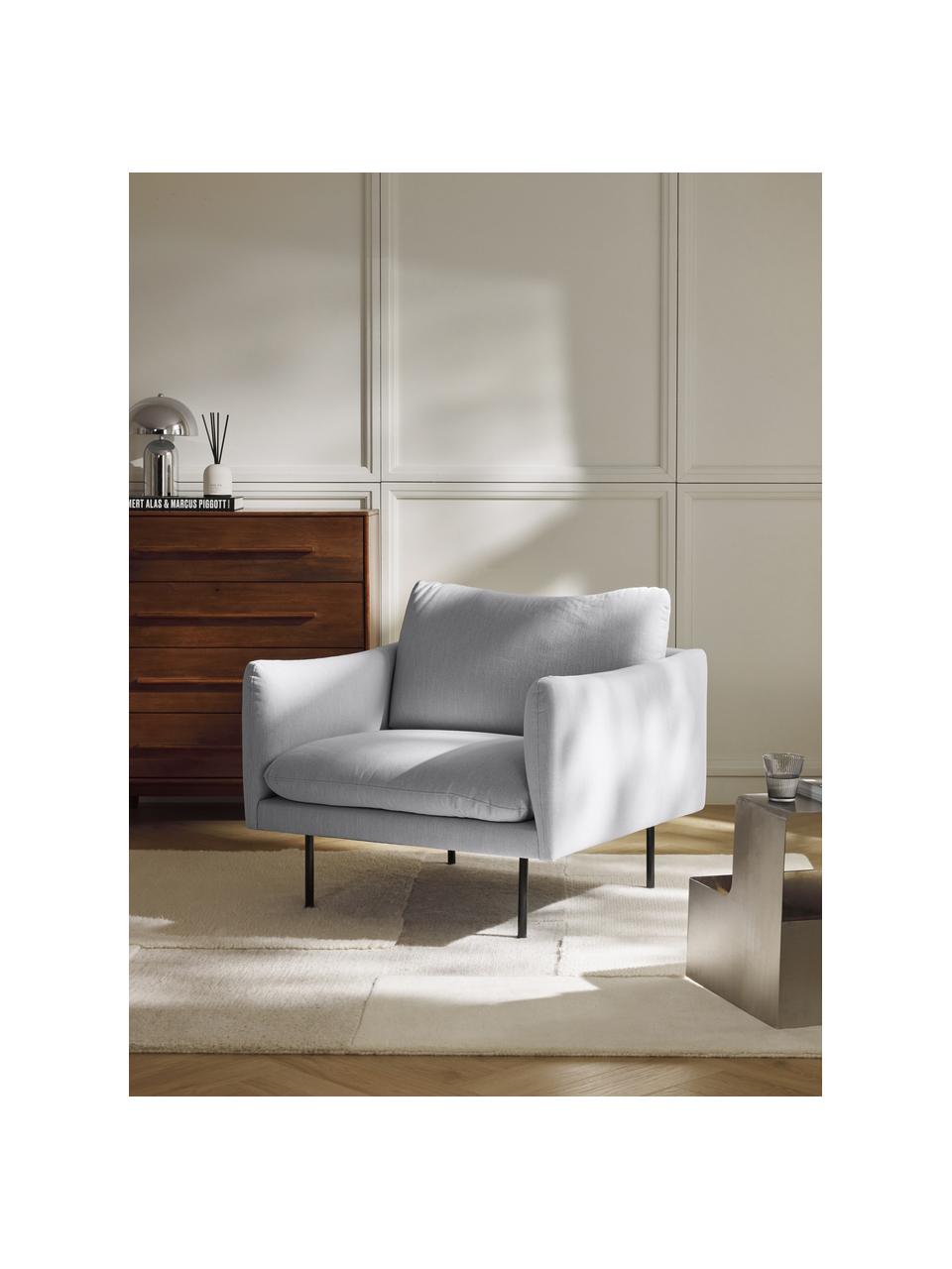 Fauteuil Moby, Bekleding: polyester De hoogwaardige, Frame: massief grenenhout, Poten: gepoedercoat metaal Dit p, Geweven stof lichtgrijs, B 90 x D 90 cm