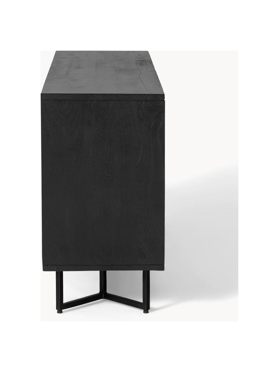 Sideboard Luca aus massiven Massivholz mit Türen und Schubladen, Korpus: Massives Mangoholz, gebür, Gestell: Metall, pulverbeschichtet, Mangoholz, schwarz lackiert, B 160 x H 80 cm