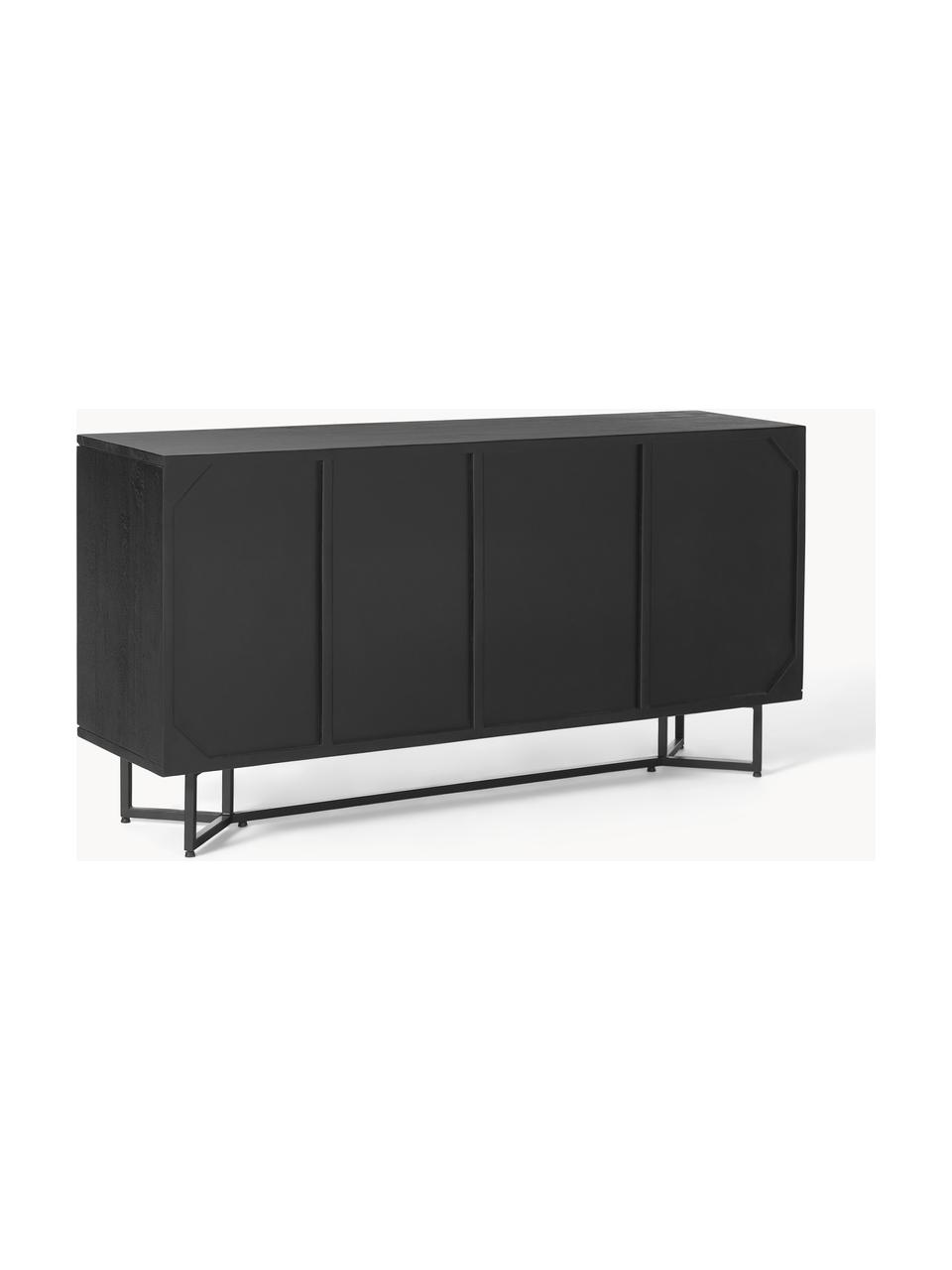Aparador de madera maciza con puertas y cajones Luca, Estructura: madera de mango maciza ce, Patas: metal recubierto, Madera de mango, negro pintado, An 160 x Al 80 cm