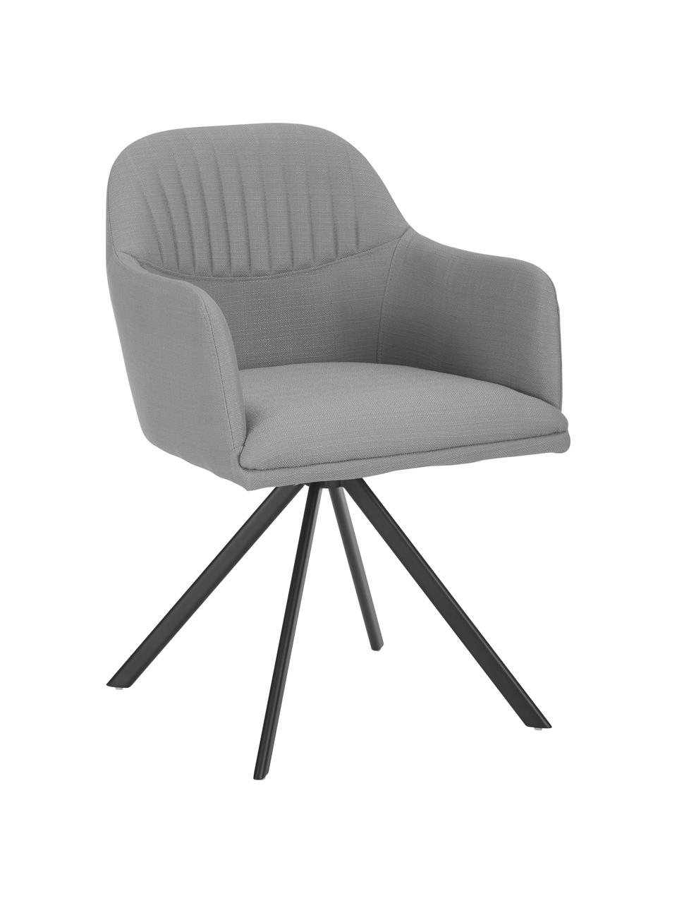 Sedia girevole imbottita in tessuto grigio con braccioli Lola, Rivestimento: poliestere, Gambe: metallo verniciato a polv, Tessuto grigio, gambe nero, Larg. 58 x Prof. 53 cm