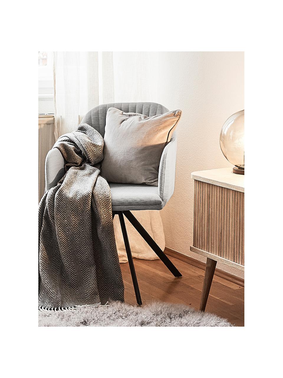 Chaise pivotante gris avec accoudoirs Lola, Tissu gris, pieds noir, larg. 58 x prof. 53 cm
