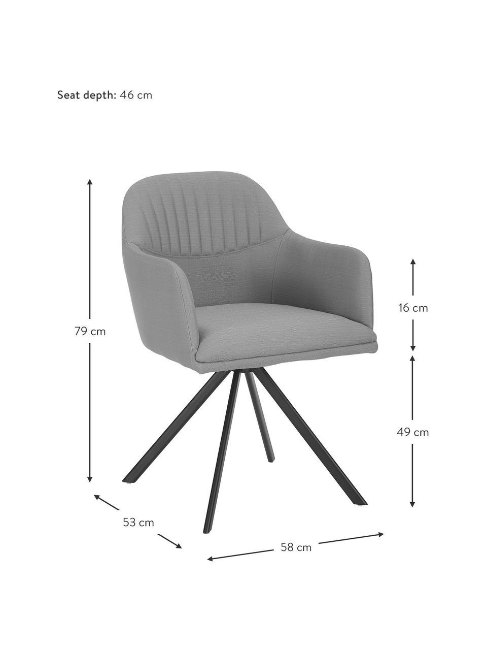 Čalouněná otočná židle s područkami Lola, Šedá, černá, Š 58 cm, H 53 cm