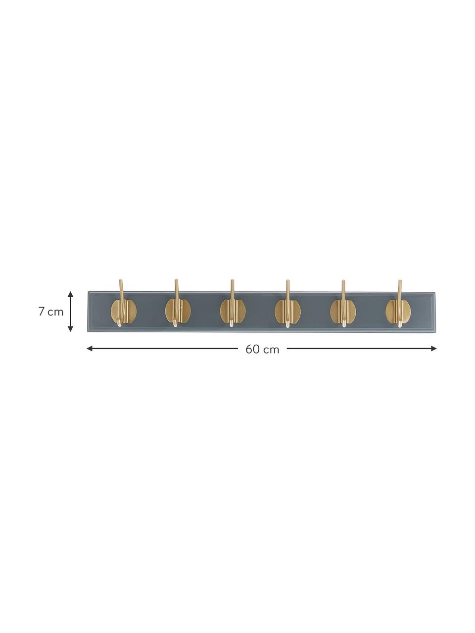 Garderobenleiste Edgy aus Holz mit 6 Haken, Leiste: Mitteldichte Holzfaserpla, Haken: Messing, Grau, Goldfarben, B 60 x H 7 cm