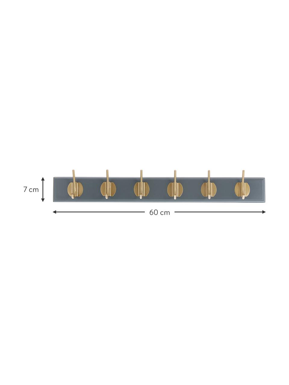 Perchero de pared de madera Edgy, 6 ganchos, Barra: tablero de fibras de dens, Gris, dorado, An 60 x Al 7 cm