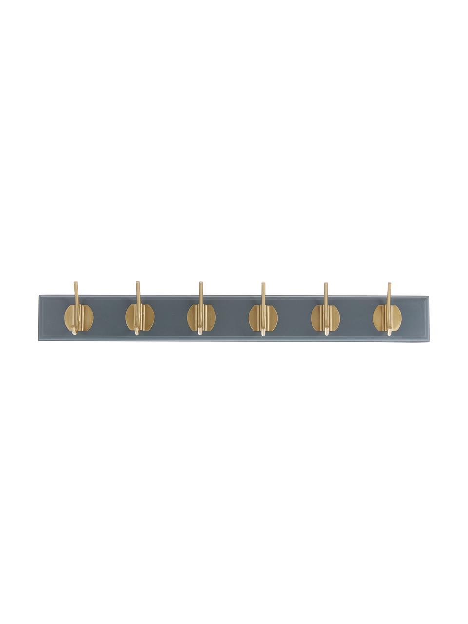 Garderobenleiste Edgy aus Holz mit 6 Haken, Leiste: Mitteldichte Holzfaserpla, Haken: Messing, Grau, B 60 x H 7 cm