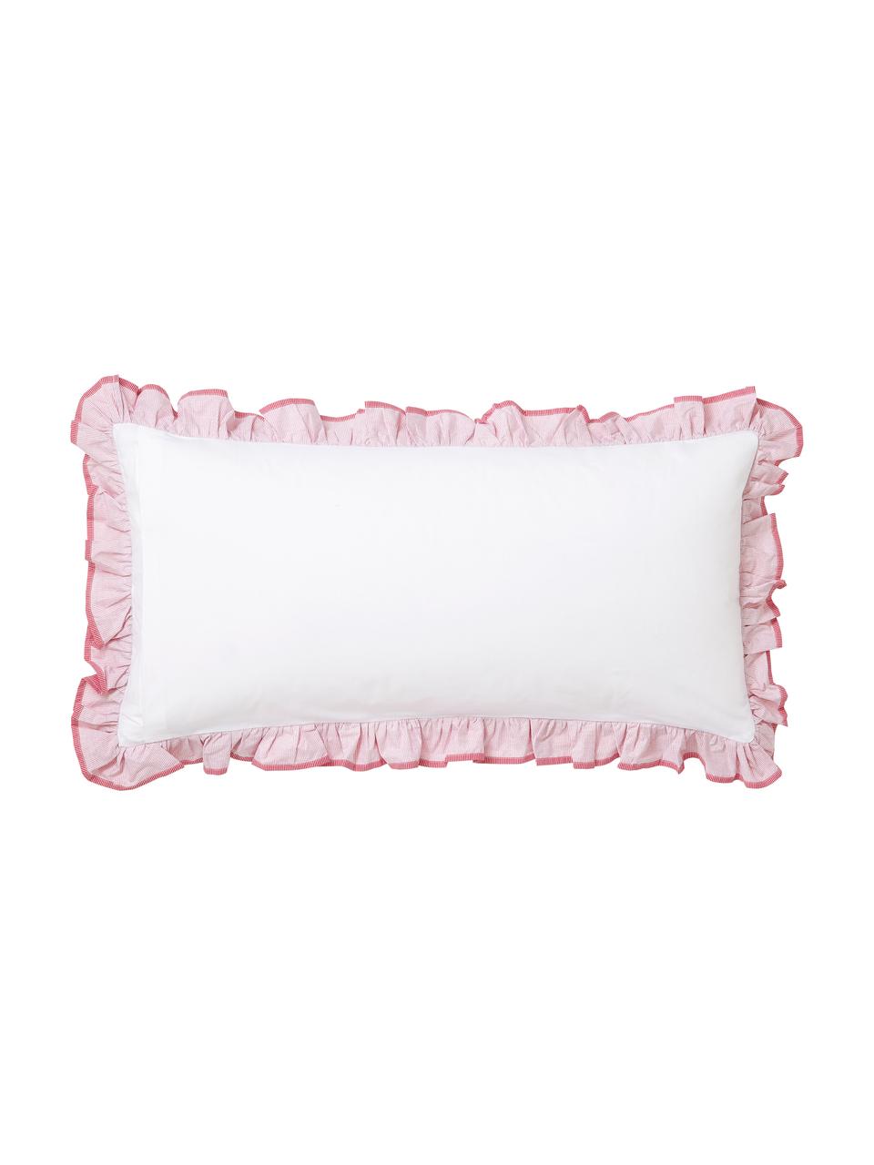 Poszewka na poduszkę z perkalu z falbanką Dina, Kremowobiały, blady różowy, S 40 x D 80 cm