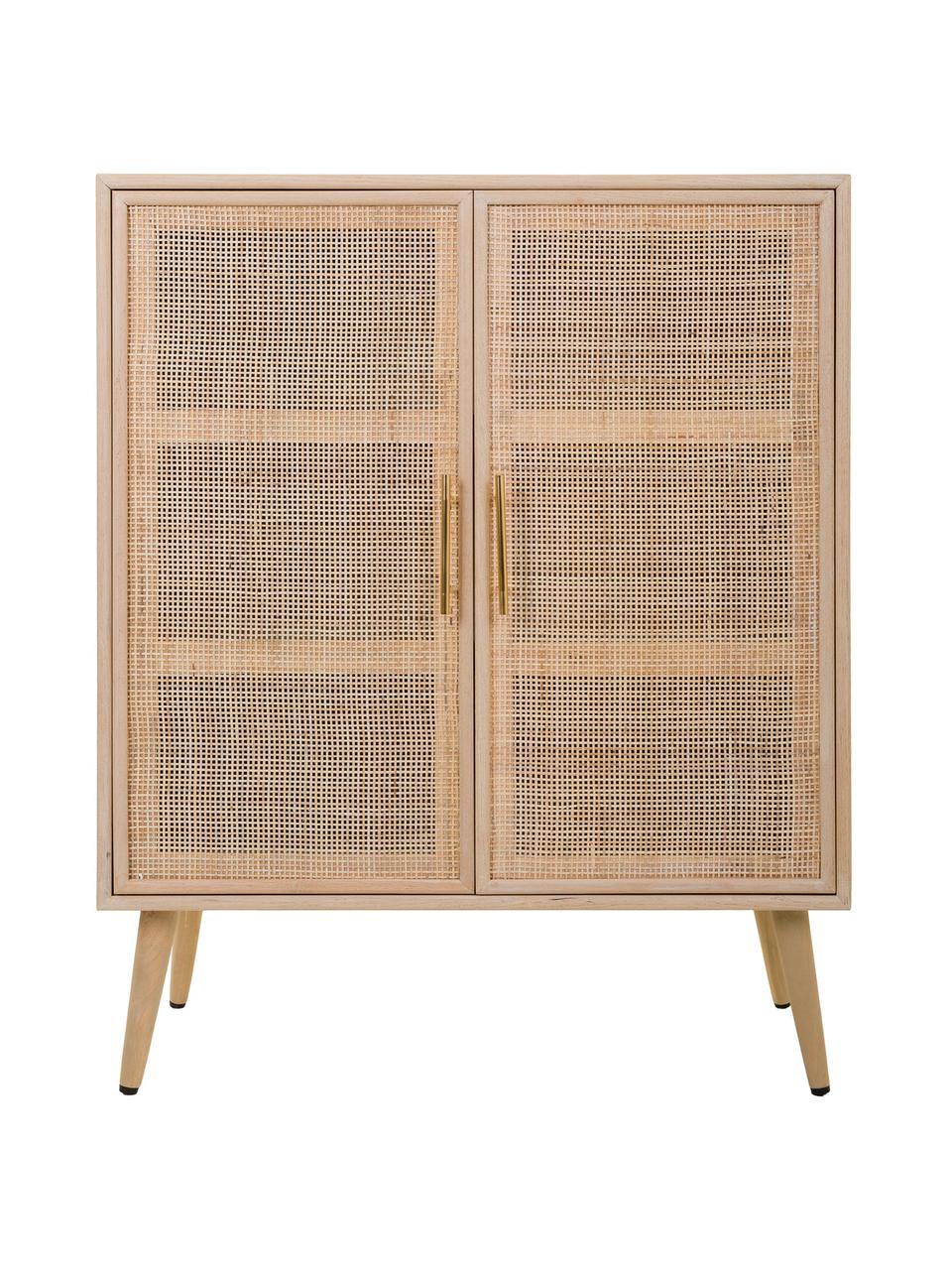 Dressoir Cayetana met deuren, Frame: MDF, fineer, Handvatten: metaal, Poten: bamboehout, gelakt, Bruin, hout, B 80 cm x H 101 cm