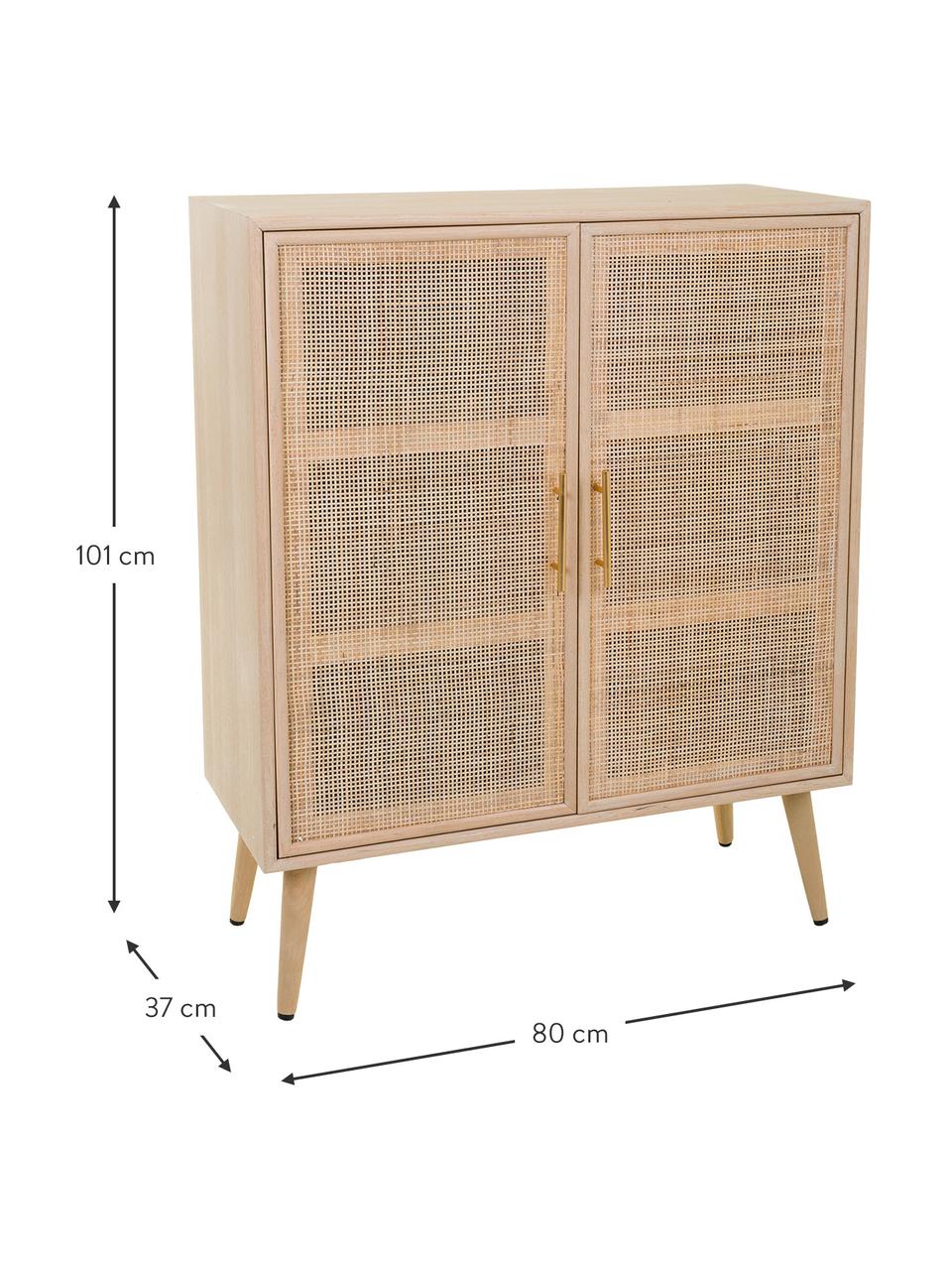 Dressoir Cayetana met deuren, Frame: MDF, fineer, Handvatten: metaal, Poten: bamboehout, gelakt, Bruin, hout, B 80 cm x H 101 cm