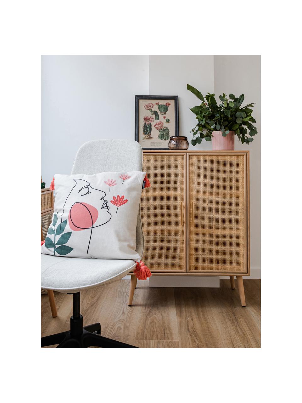 Dressoir Cayetana met deuren, Frame: MDF, fineer, Handvatten: metaal, Poten: bamboehout, gelakt, Bruin, hout, B 80 cm x H 101 cm