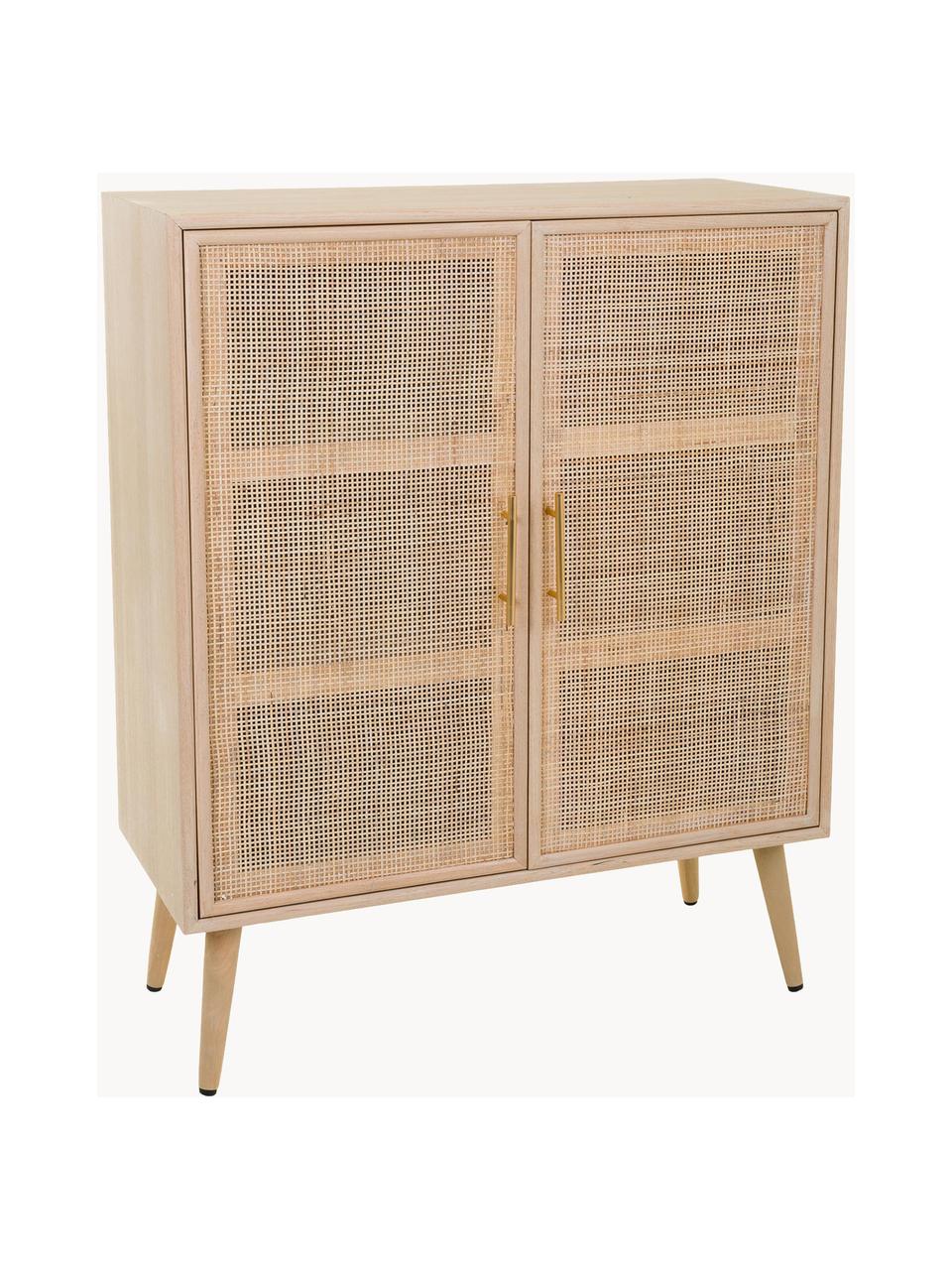 Dressoir Cayetana met deuren, Frame: MDF, fineer, Handvatten: metaal, Poten: bamboehout, gelakt, Bruin, hout, B 80 cm x H 101 cm