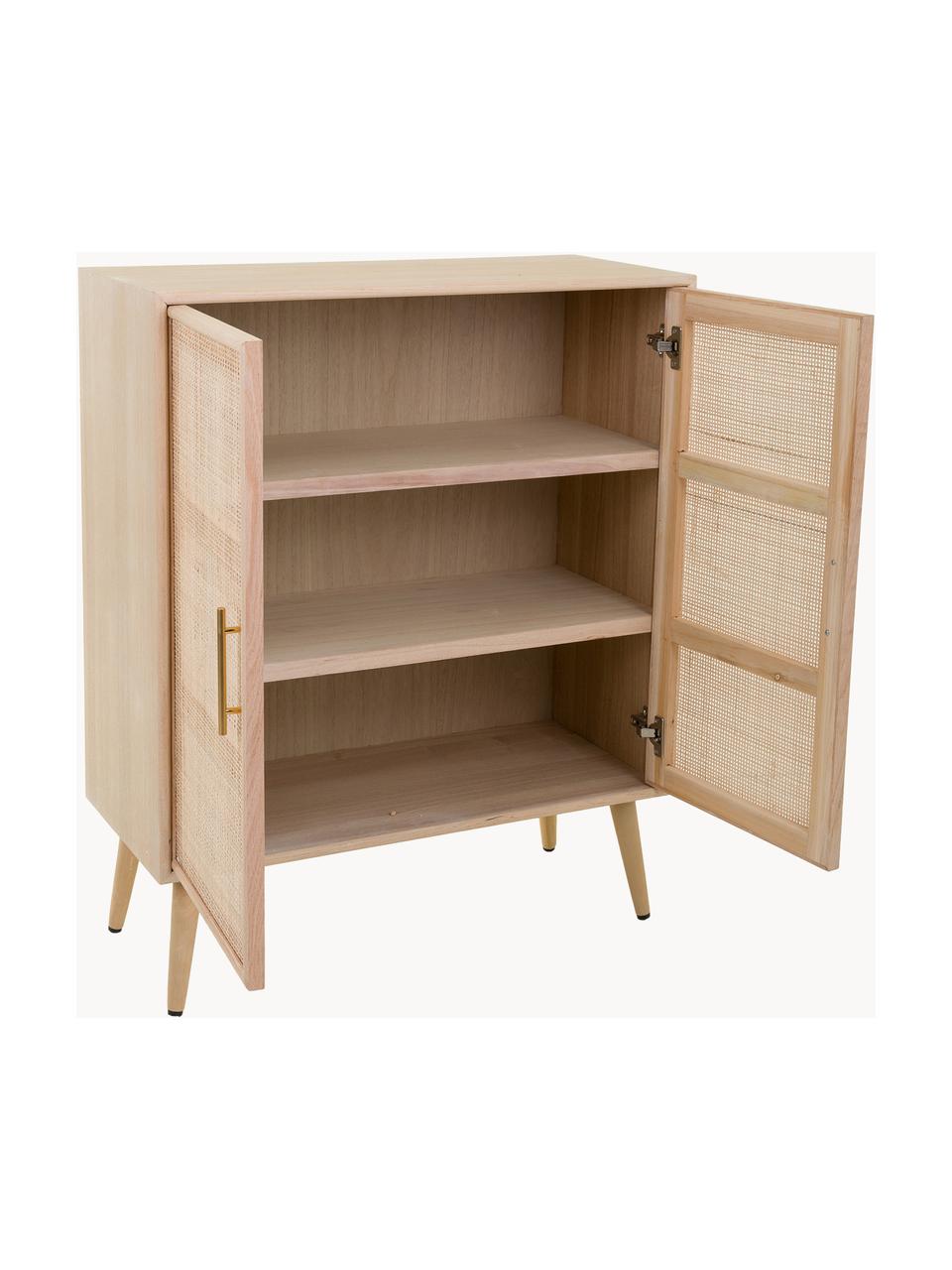 Dressoir Cayetana, Frame: MDF, fineer, Handvatten: metaal, Poten: bamboehout, gelakt, Bruin, hout, B 80 cm x H 101 cm