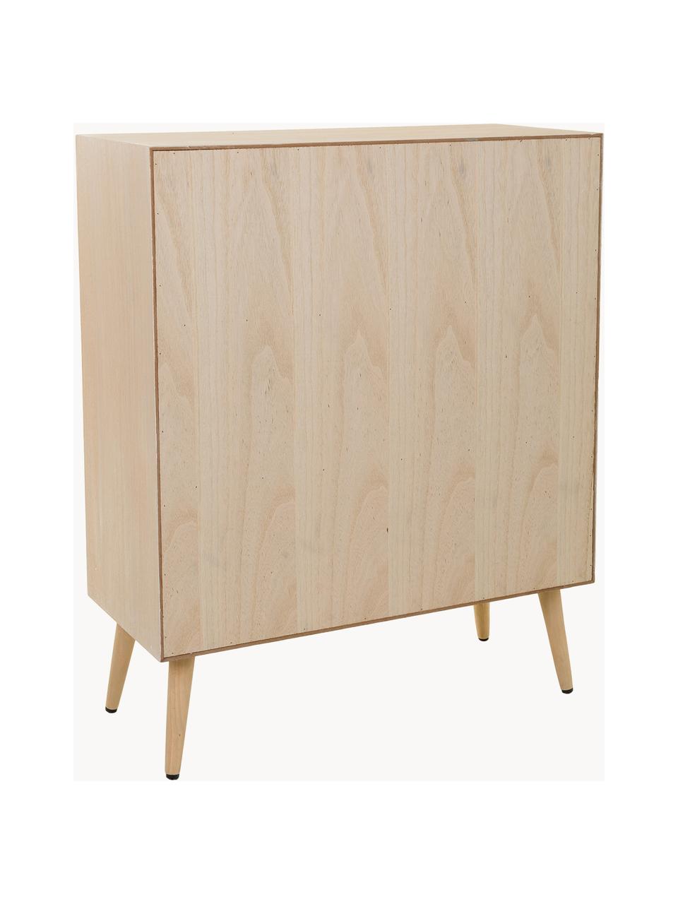 Credenza alta con ante Cayetana, Maniglie: metallo, Piedini: legno di bambù verniciato, Legno chiaro, marrone, Larg. 80 x Alt. 101 cm