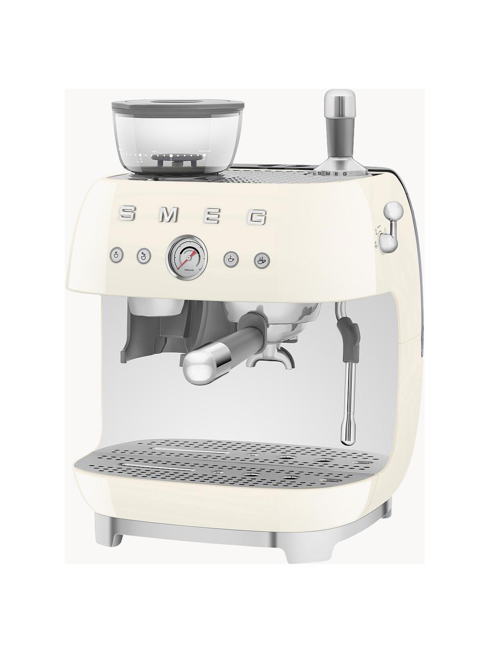 Kaffeemaschine 50's Style mit Siebträger, Aluminium-Druckguss, Edelstahl, Kunststoff, Off White, glänzend, B 45 x H 50 cm