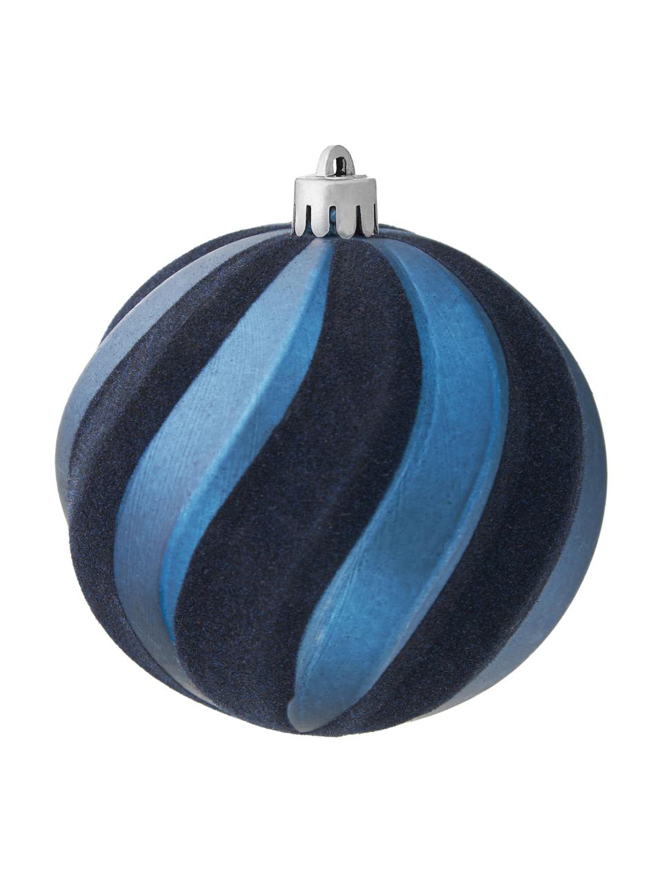 Boules de Noël en velours Foresti, 12 élém, Plastique, velours, Bleu foncé, argenté, Ø 8 cm