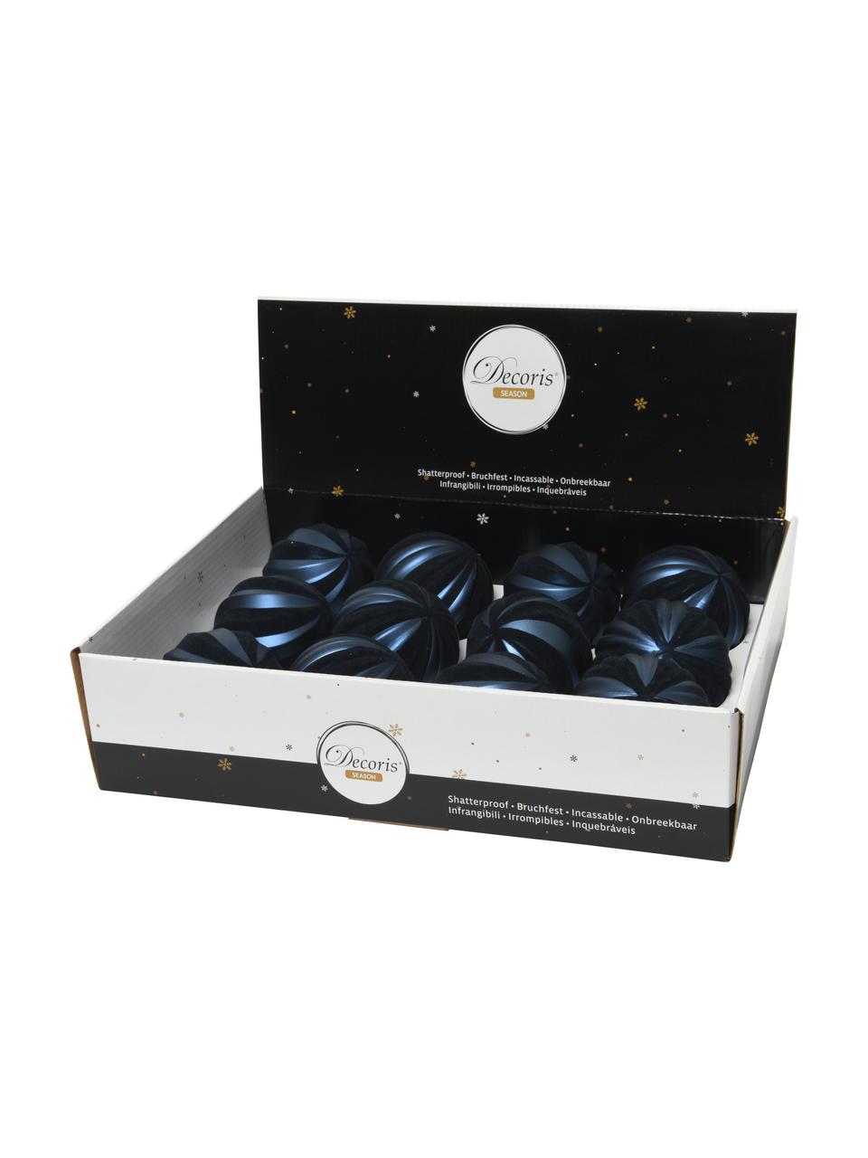 Set de bolas de Navidad de terciopelo Foresti, 12 uds., Plástico, terciopelo, Azul oscuro, plateado, Ø 8 cm