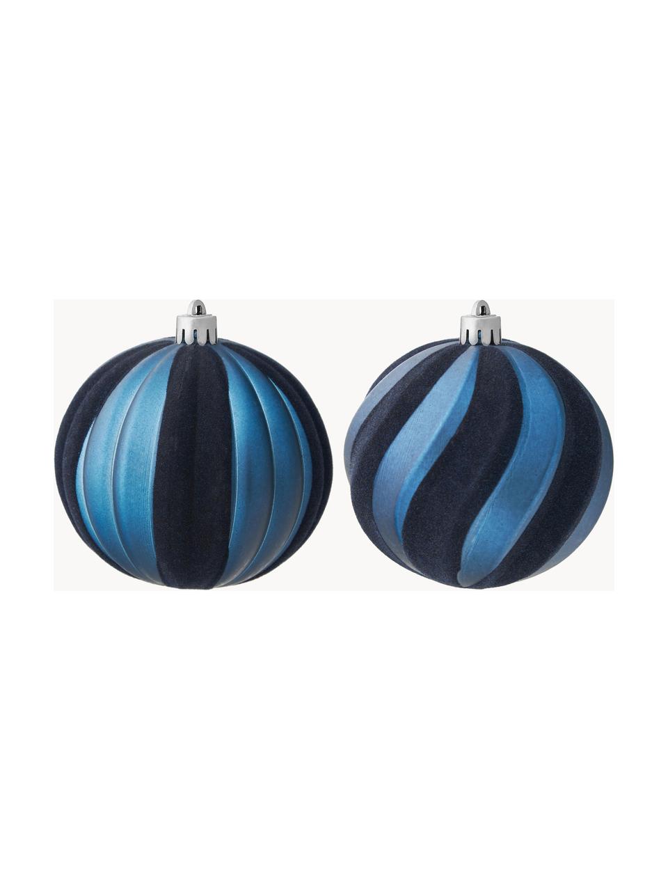 Fluwelen kerstballenset Foresti, set van 12, Kunststof, fluweel, Donkerblauw, zilverkleurig, Ø 8 cm