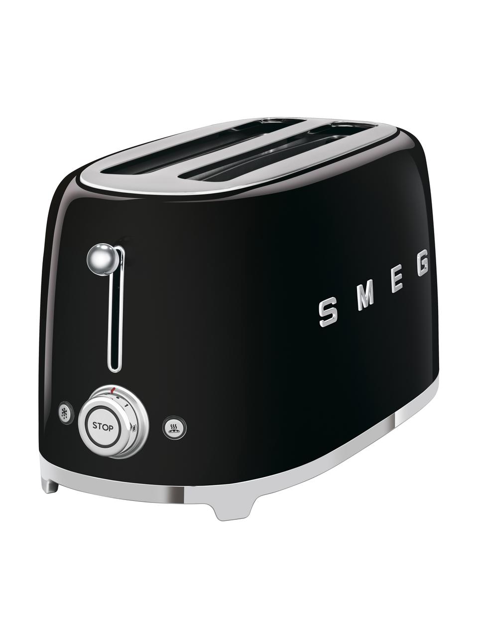 Langschlitztoaster 50's Style, Edelstahl, lackiert, Schwarz, glänzend, B 41 x T 17 cm