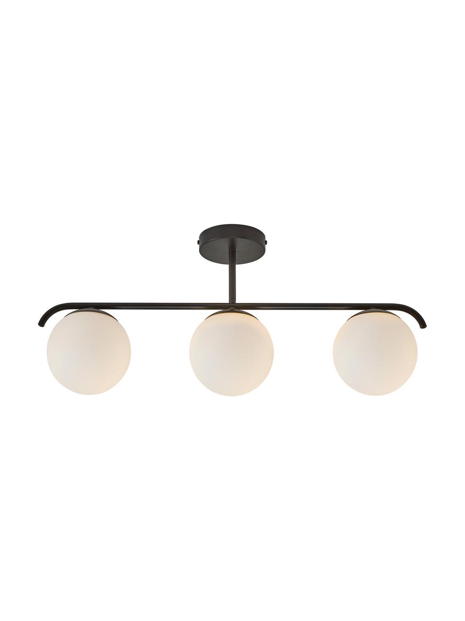 Lampada da soffitto in vetro opale Grant, Paralume: vetro, Struttura: metallo rivestito, Baldacchino: metallo rivestito, Bianco, nero, Larg. 70 x Alt. 30 cm