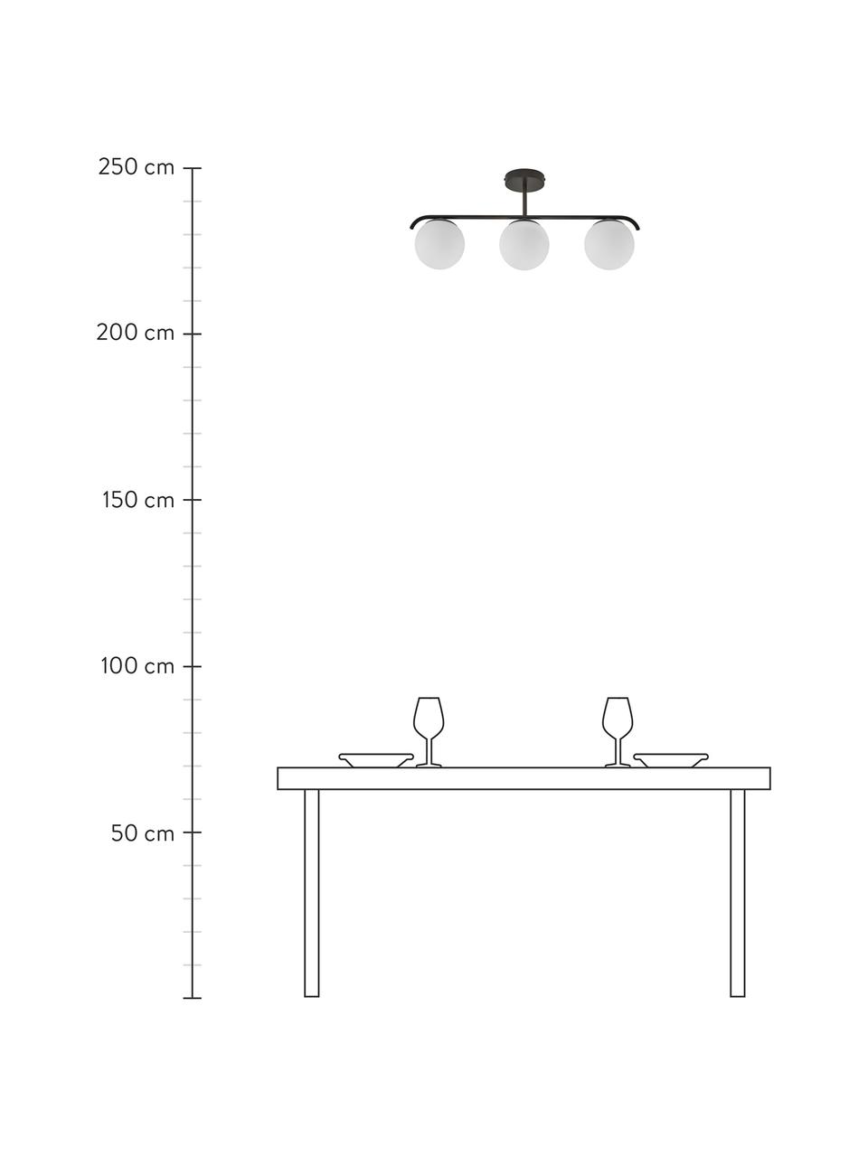 Plafondlamp Grant van opaalglas, Baldakijn: gecoat metaal, Wit, zwart, B 70 x H 30 cm