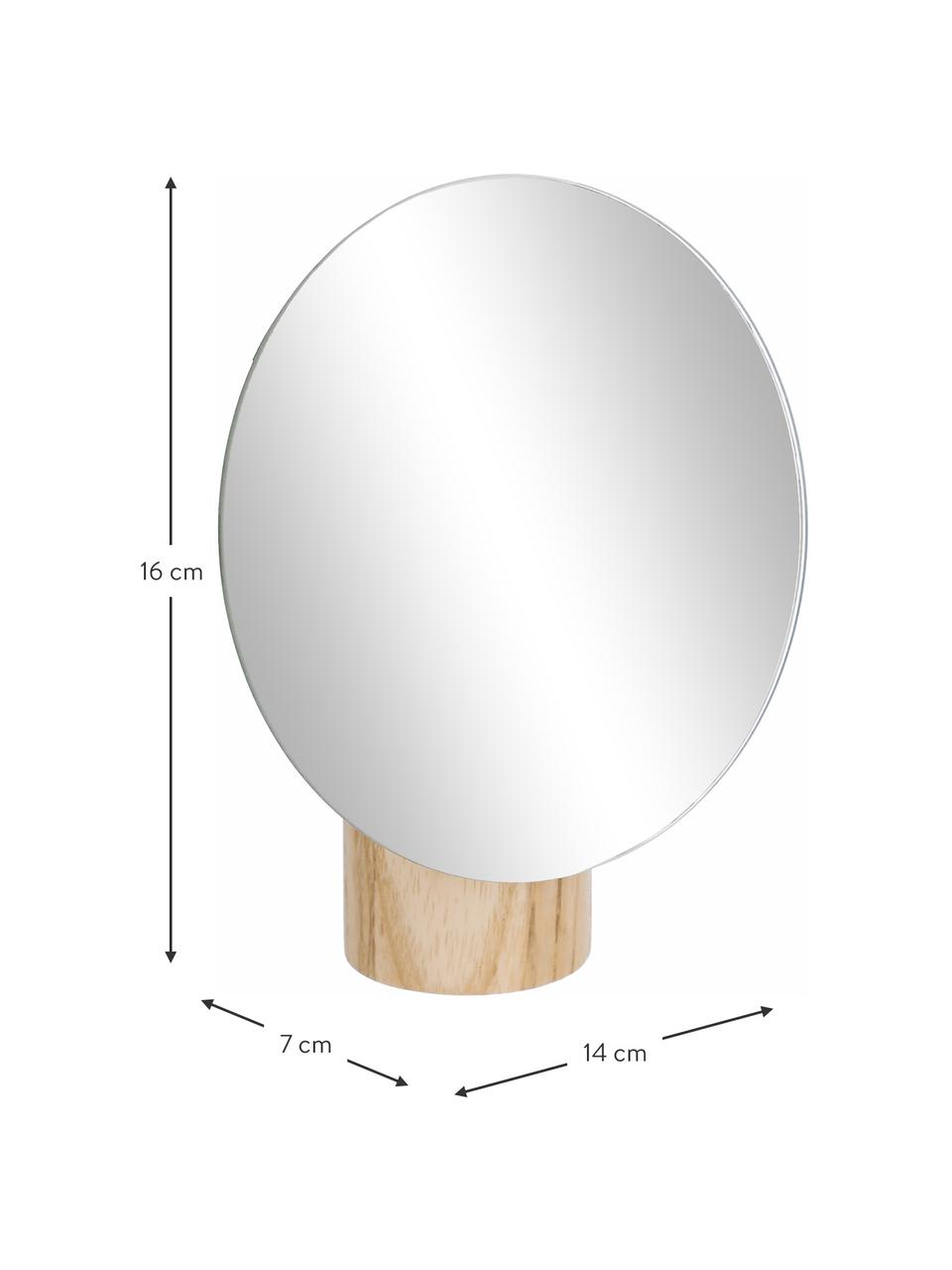 Runder Kosmetikspiegel Veida mit hellbraunem Holzsockel, Sockel: Eschenholz, Spiegelfläche: Spiegelglas, Beige, B 14 x H 16 cm