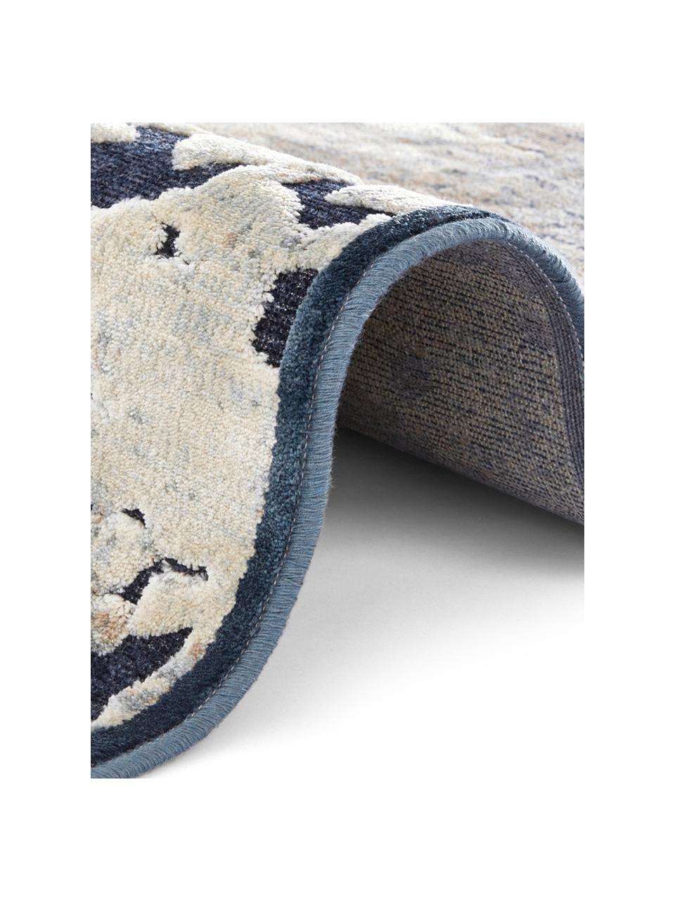 Viskózový koberec s různou výškou povrchu Arroux, Tmavě modrá, béžová