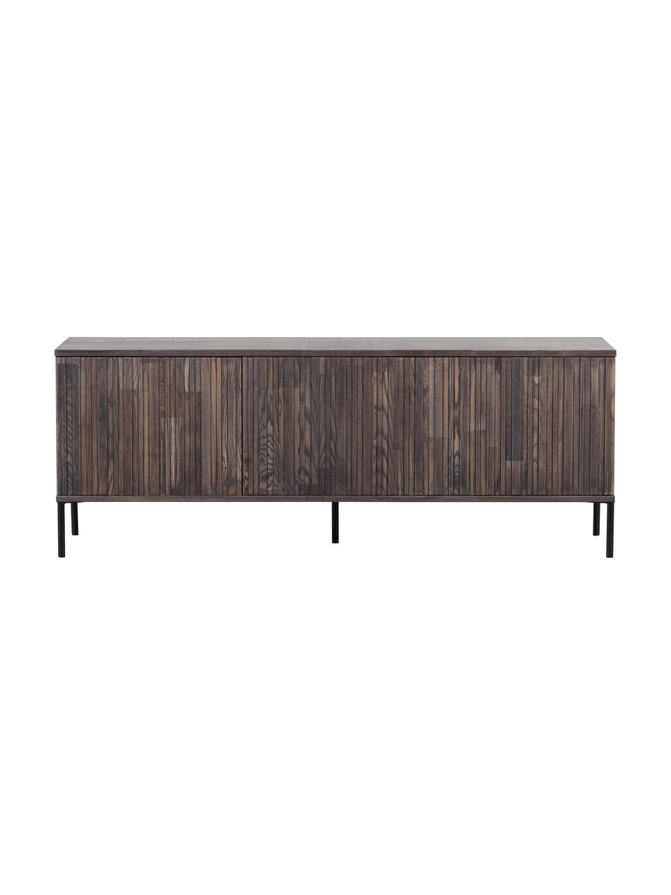 Tv-meubel Avourio met geribde voorzijde van essenhout, 3 deuren, Frame: essenhout, FSC-gecertific, Poten: gecoat metaal, Essenhout, B 150 cm x H 56 cm