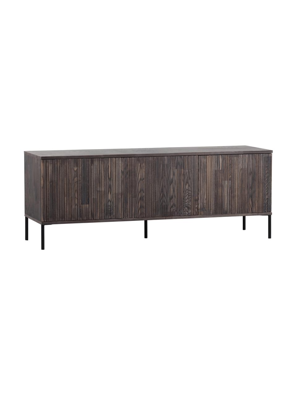 Tv-meubel Avourio met geribde voorzijde van essenhout, 3 deuren, Frame: essenhout, FSC-gecertific, Poten: gecoat metaal, Essenhout, B 150 cm x H 56 cm