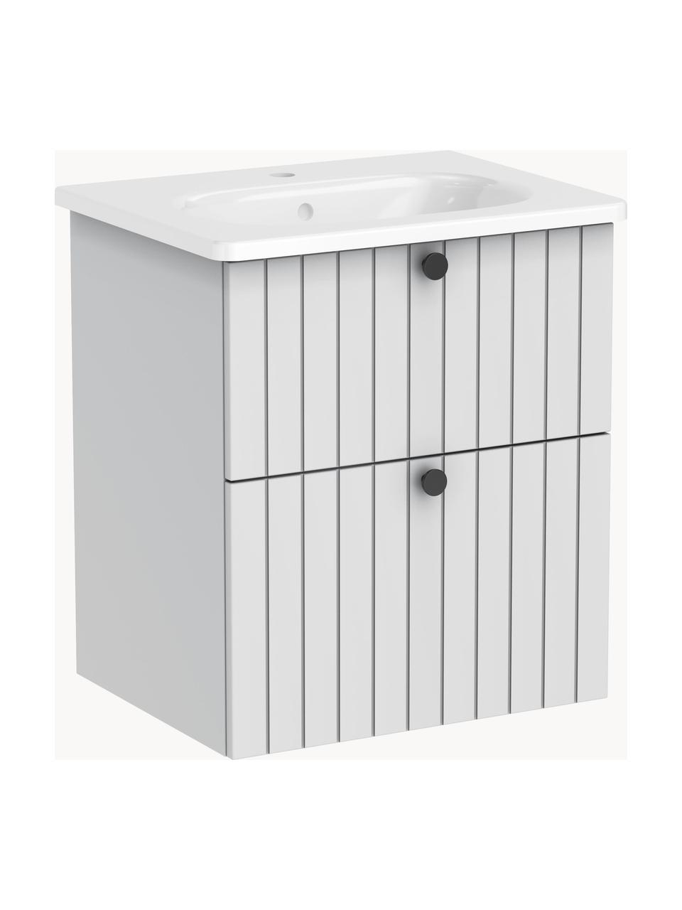 Lavabo con armadietto dalla finitura opaca Emil, Maniglie: metallo rivestito, Grigio chiaro, Larg. 60 x Alt. 67 cm