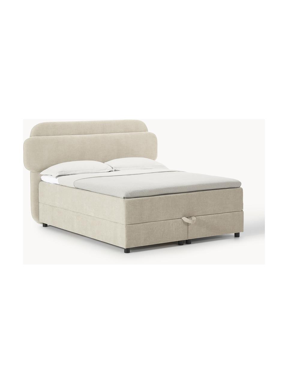 Boxspringbett Enrica mit Stauraum, Bezug: 100 % Polyester Der strap, Matratze: 7-Zonen-Taschenfederkern, Webstoff Hellbeige, B 140 x L 200 cm, Härtegrad H2