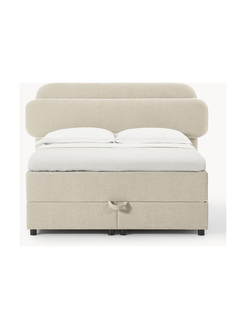 Boxspringbett Enrica mit Stauraum, Bezug: 100 % Polyester Der strap, Matratze: 7-Zonen-Taschenfederkern, Webstoff Hellbeige, B 140 x L 200 cm, Härtegrad H2