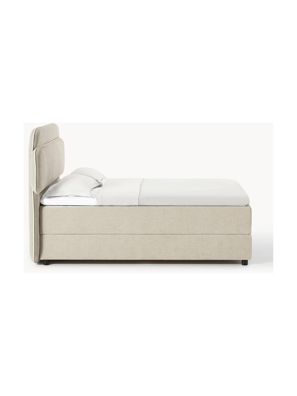 Boxspringbett Enrica mit Stauraum, Bezug: 100 % Polyester Der strap, Matratze: 7-Zonen-Taschenfederkern, Webstoff Hellbeige, B 140 x L 200 cm, Härtegrad H2