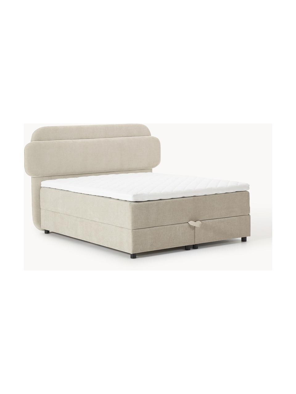 Boxspringbett Enrica mit Stauraum, Bezug: 100 % Polyester Der strap, Matratze: 7-Zonen-Taschenfederkern, Webstoff Hellbeige, B 140 x L 200 cm, Härtegrad H2