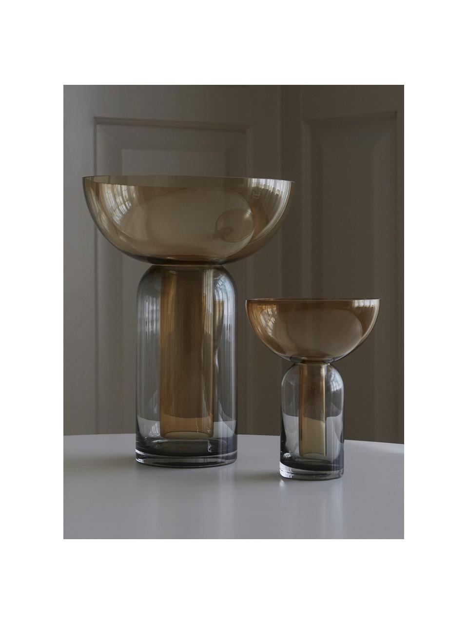 Vase en verre soufflé bouche Torus, haut. 33 cm, Verre, Ocre, gris foncé transparent, Ø 25 x haut. 33 cm